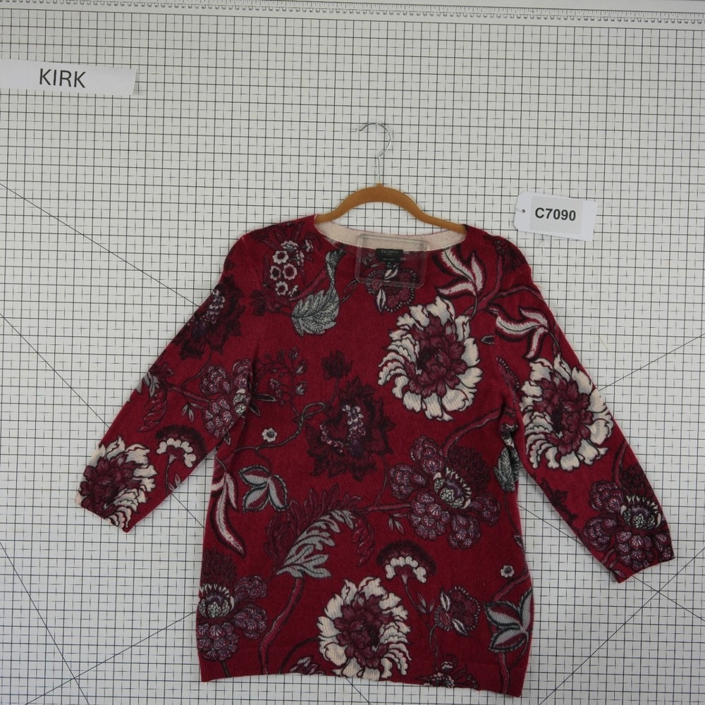 Talbots Pure Cashmere Sweater Women's Size 1X Burgundy Floral 3/4 Sleeve Crew - Picture 7 of 7